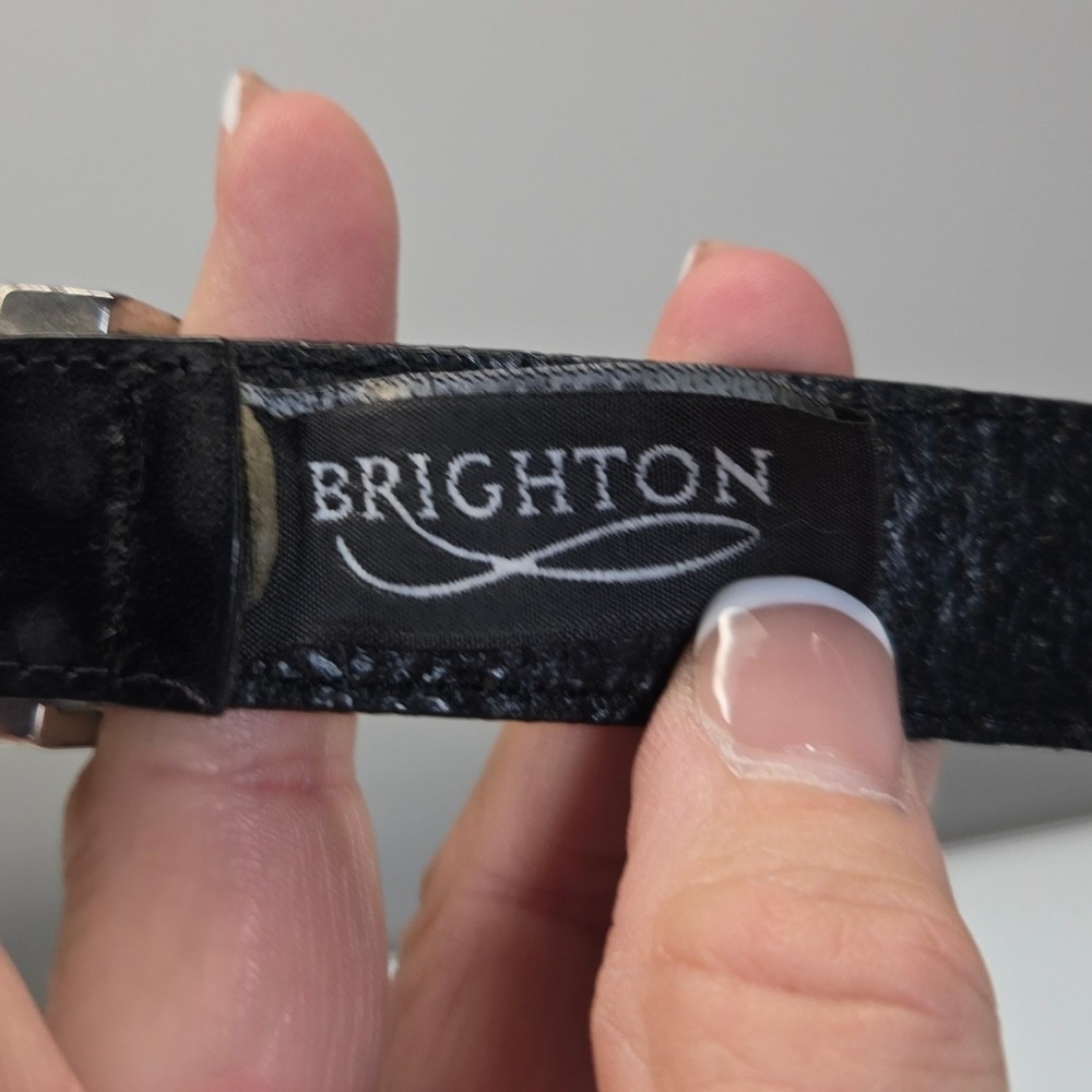Vintage Y2K Brighton Leather Belt Medium 30 Black Silver Western Boho Filigree - Picture 5 of 10